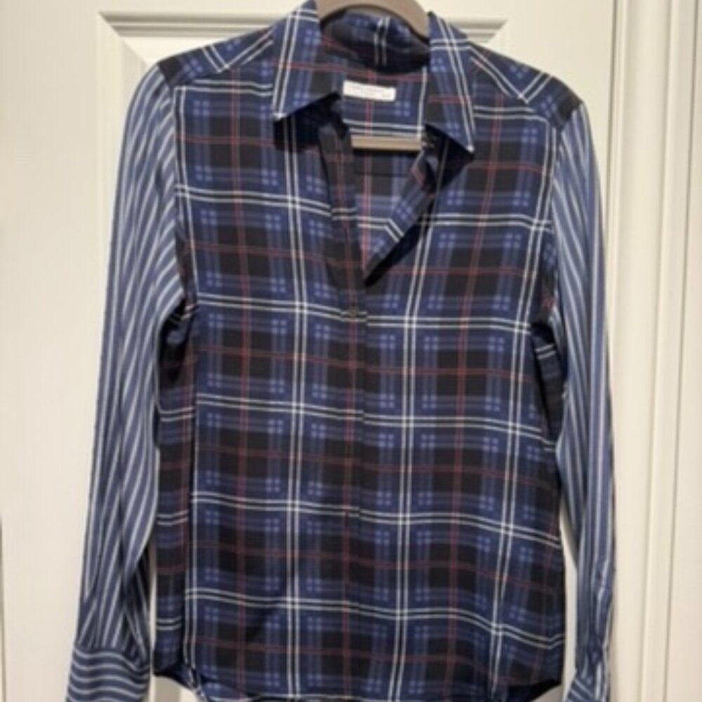 Equipment Femme Colorblock Plaid Silk Button Down Shirt XS